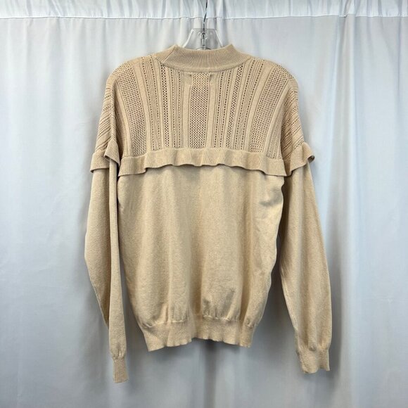 Everly Mock Neck Long Sleeve Beige Sweater Womens Size Medium Ruffle - Picture 8 of 9